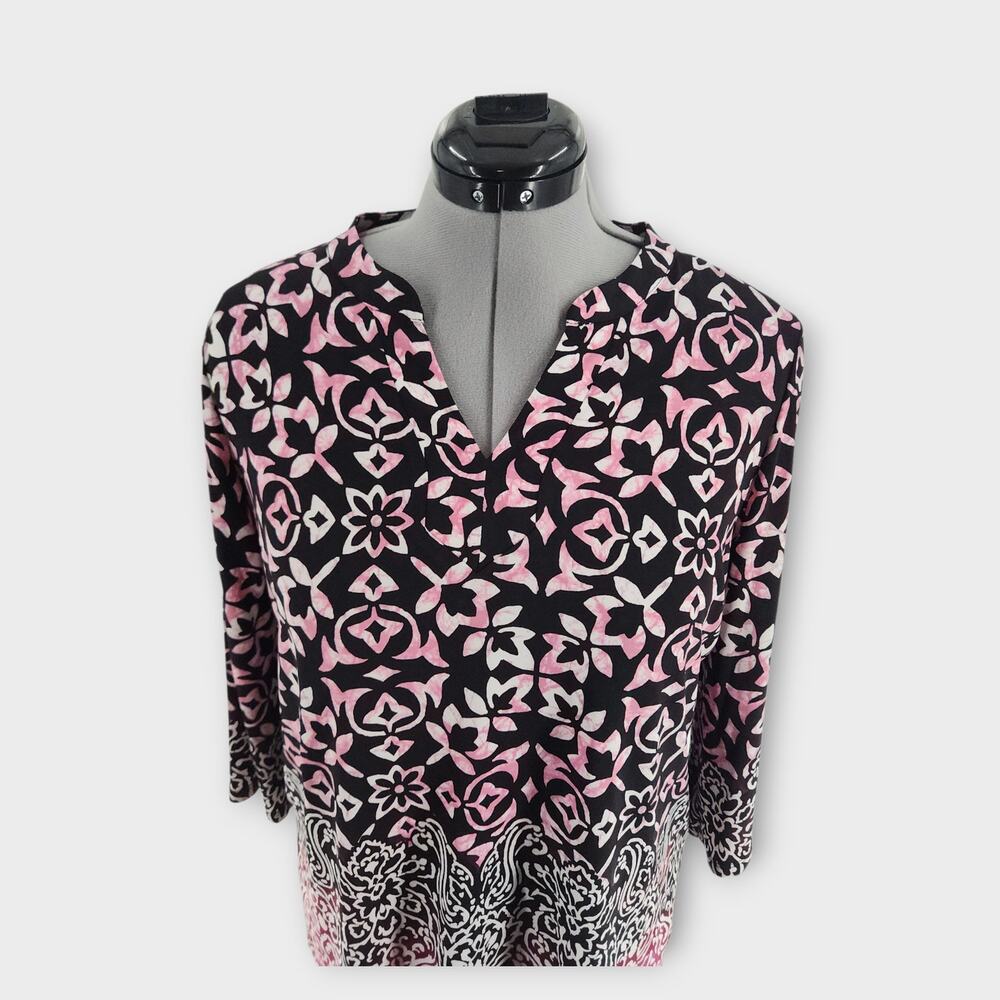 Susan Graver Blouse Women's LP 3/4 Sleeve V-Neck Stretch Floral Design Slinky - Picture 3 of 7
